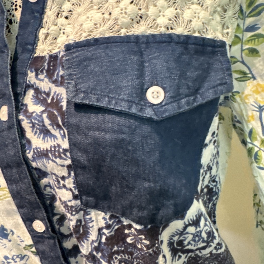Vintage Gora‎ Button Up Blue Floral Peasant Top Lightweight Coastal Beach S - Picture 10 of 16